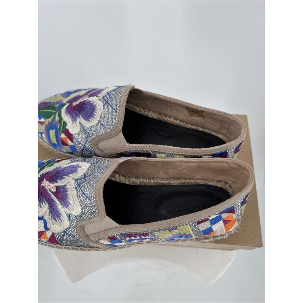 Johnny Was Embroidered Pansies & Flowers Madrid Slip On Espadrille Shoes Sz 39 - Picture 5 of 6